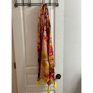 Anthropologie Pink/Orange Scarf & Yellow Tassels